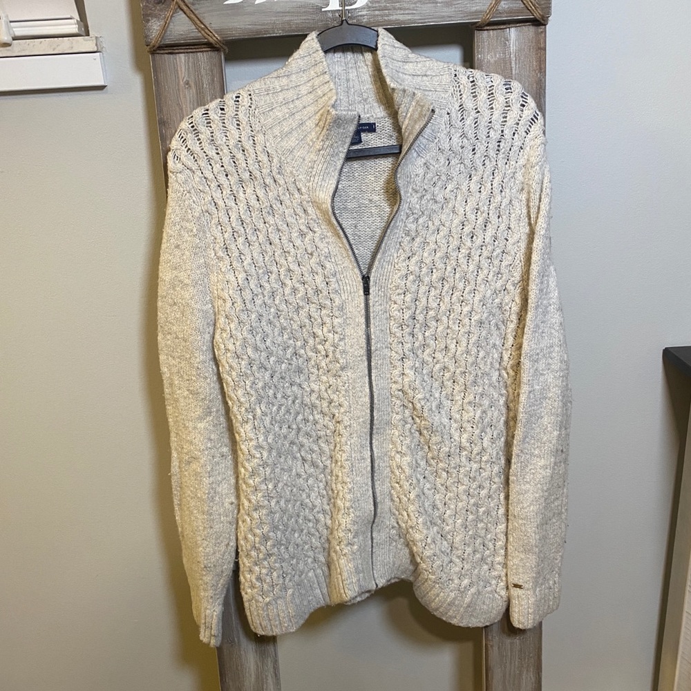 Tommy Hilfiger Full Zip Cream Knit Sweater | Size XL